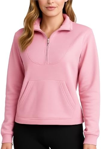RBX Women's Quarter Zip Sweatshirt, Lightweight Textured Cotton